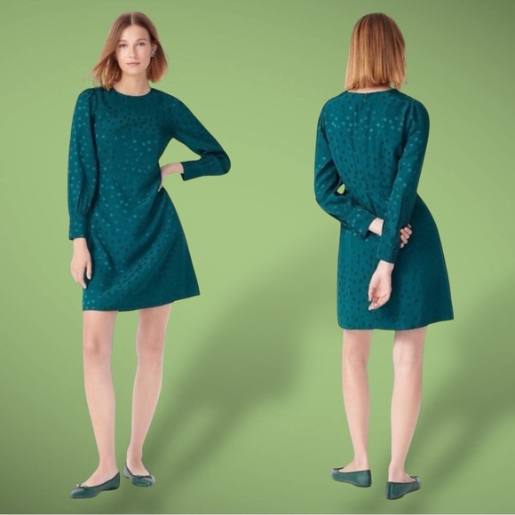 J. Crew ‘Shift Dress in Jacquard Floral Dot’ in “Dark Spruce” Green Size 4 - Picture 2 of 16